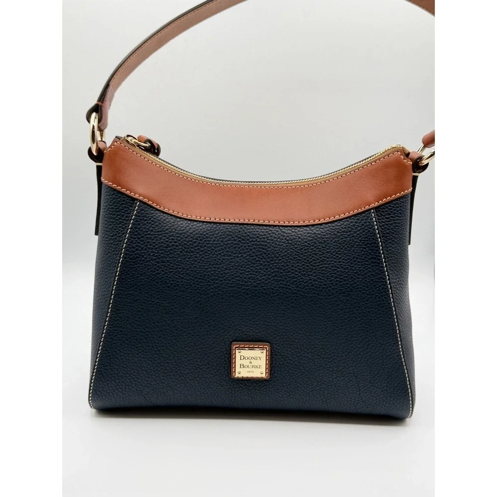 Dooney Bourke Midnight Blue Pebble Leather Large Raina Hobo Shoulder Bag Purse